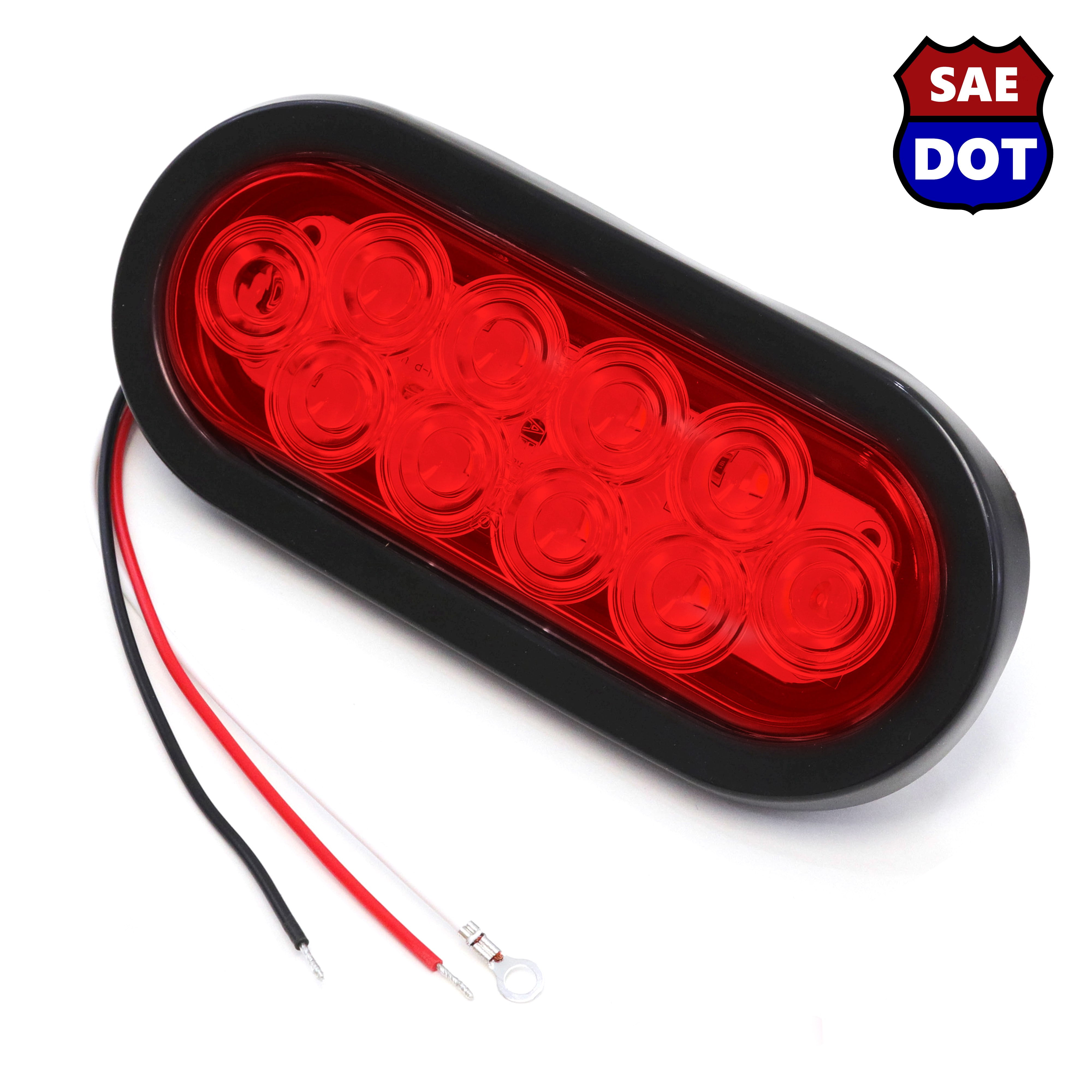 Red 6 Inch Oval Stop/Turn/Tail Light with 10 LED Diode DOT Compliant