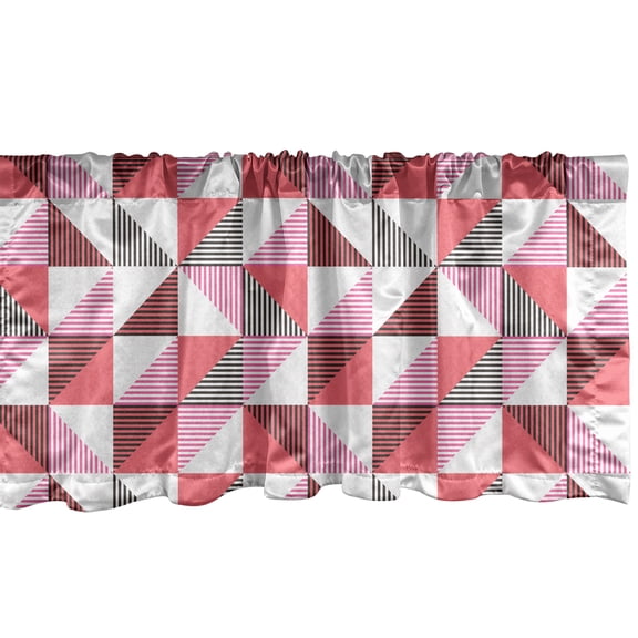 Ambesonne Geometric Valance Pack of 2, Halved Striped Triangles, 54"X18", Coral Pink and Dark Grey