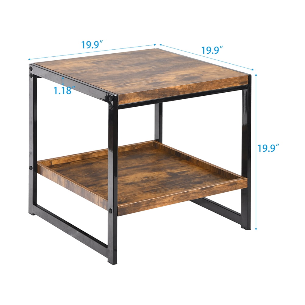 Kepooman 2-Tiers Bedside Table with Strong Metal Frame, Heavy Duty Load Nightst & High-Quality MDF Board, Rustic Brown