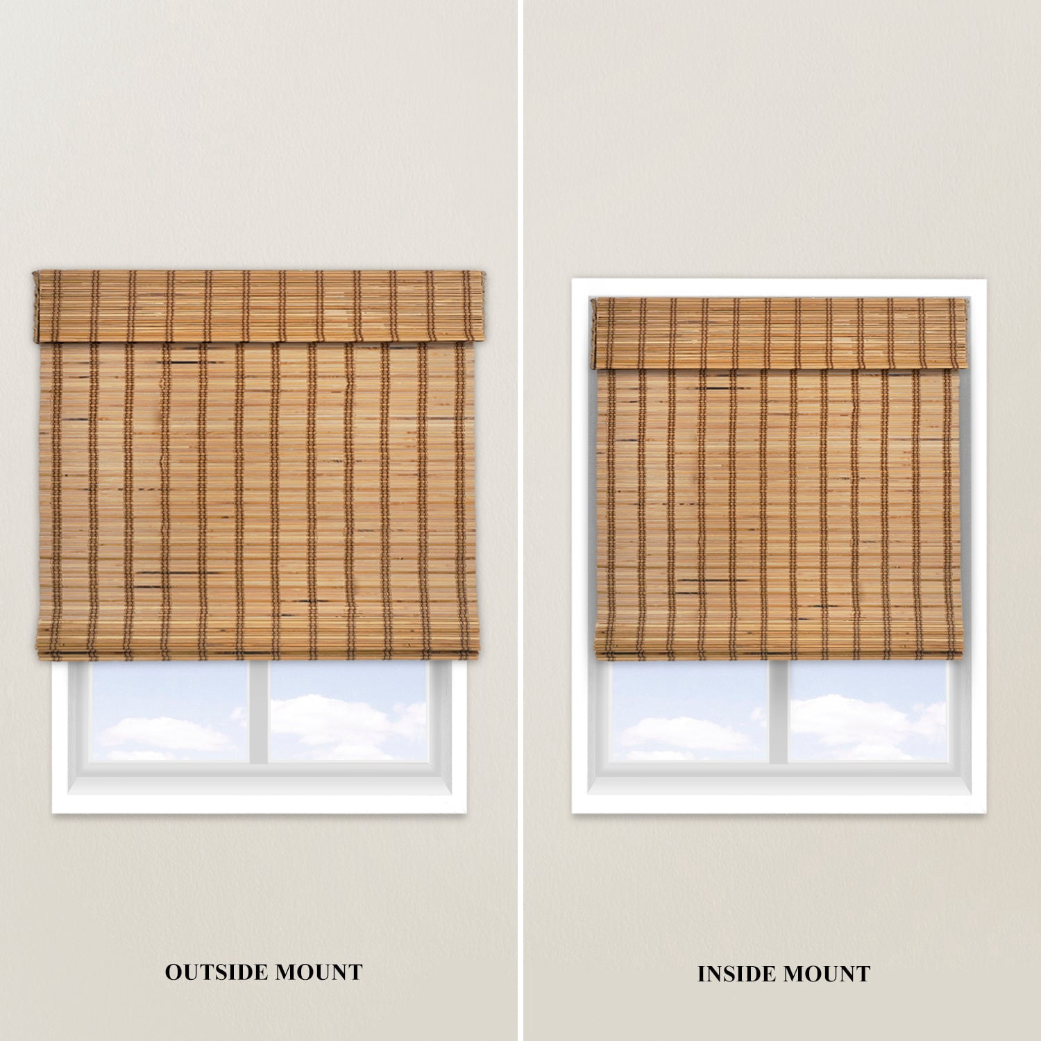 Natural Woven Light Filtering Cordless Bamboo Roman Shades for Windows, 33 in. W x 60 in. L, Camel