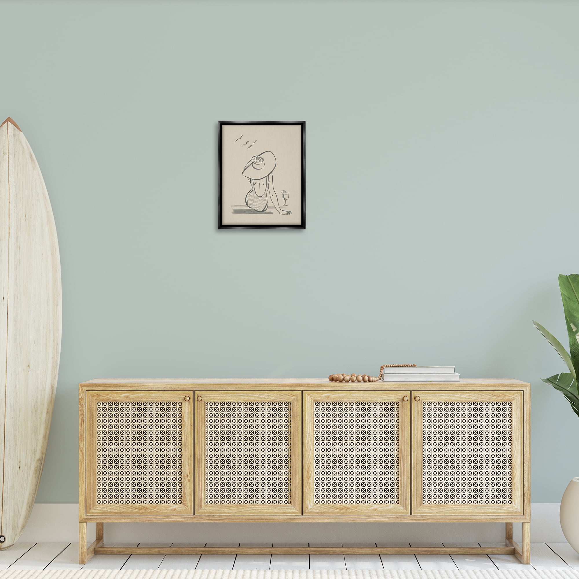 Stupell Industries Beach Day Drawing Novelty Drawing Black Floater Framed Canvas Art Print Wall Art, 17 x 21