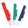thumbnail image 1 of Bombas de pipeta, 3 unidades. Bombas manuales de laboratorio: 2 ml azul, 10 ml verde, 25 ml roja, aptas para pipetas de vidrio o plástico., 1 of 4