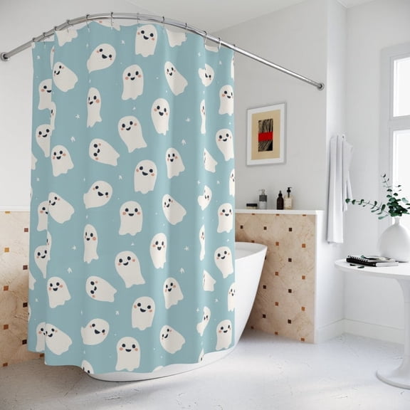 Cute Ghosts Shower Curtain Adorable Halloween Design Fun Bathroom Decor Playful Spooky Theme, Spooky Home Accessories, Unique Gift Idea