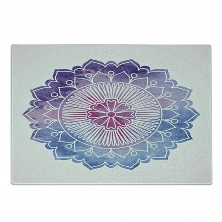 

Lotus Cutting Board Doodle Style Watercolor Flower Bloom Secret Lifestyle Pattern Decorative Tempered Glass Cutting and Serving Board Small Size Violet Blue Fuchsia by Ambesonne