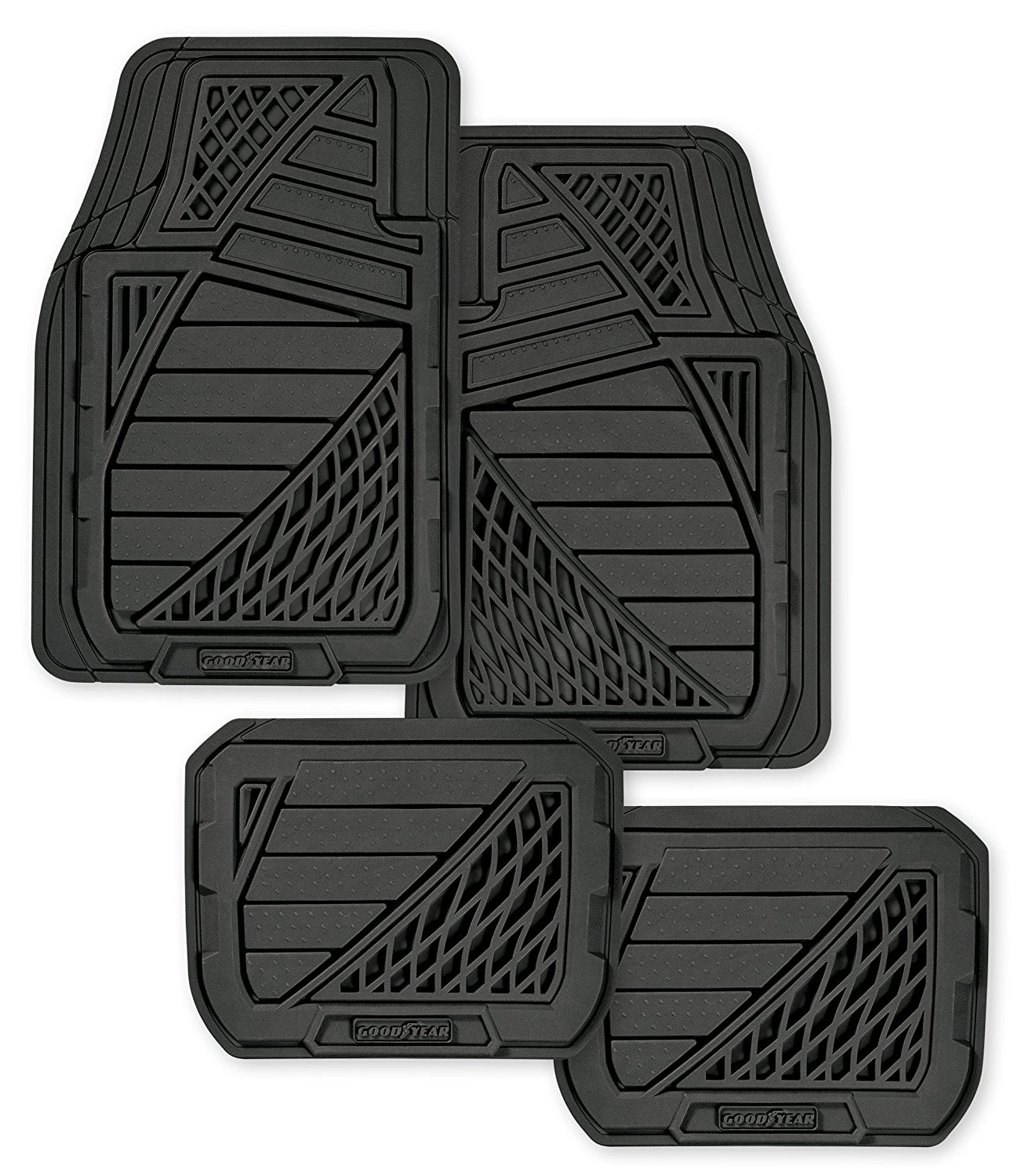 Goodyear GY6204 Premium Heavy Duty 4 Piece Rubber Car Floor Mat and Snow Spills Made with a Raised Moisture Barrier to Shield Floor Surfaces from Rain Black 