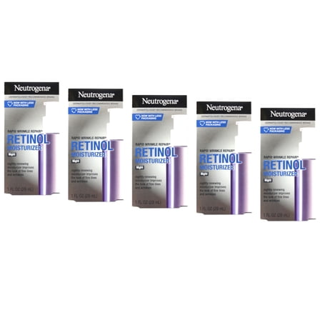 5 Pack - Neutrogena Rapid Wrinkle Repair Night Face Moisturizer with Retinol, 1 Fl. Oz.