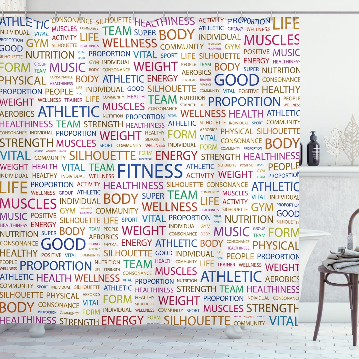 Fitness Shower Curtain, Gymnastics Psychical Activity Lifestyle Concept