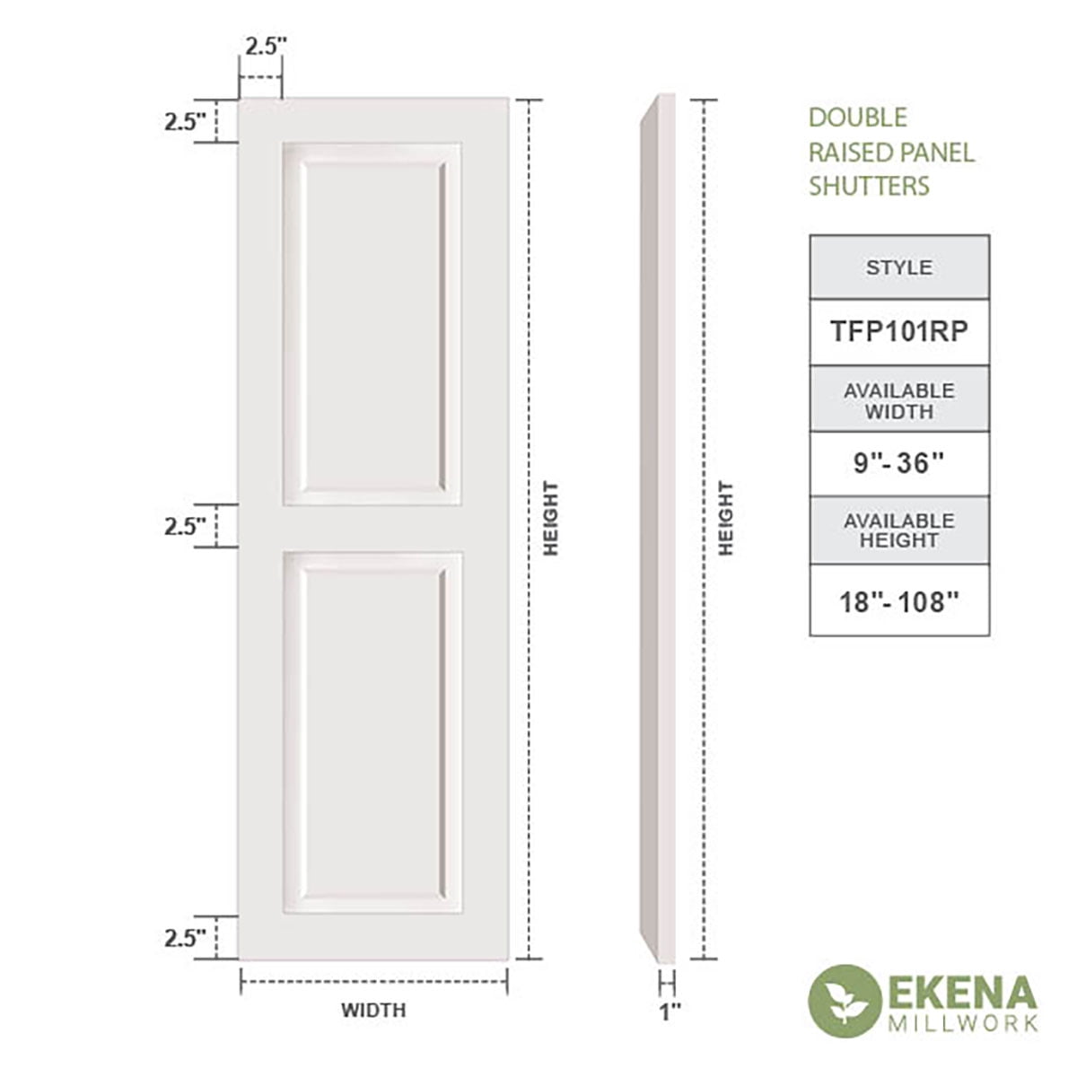 Ekena Millwork 12"W x 68"H True Fit PVC Two Equal Raised Panel Shutters, Hailstorm Gray (Per Pair - Hardware Not Included)