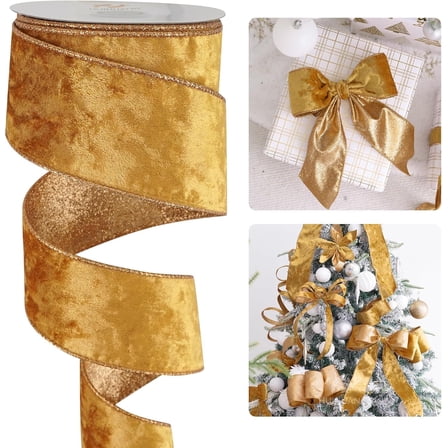 Burnt Orange Velvet Wired Ribbon 2.5 inch Copper Velvet Ribbon with Glitter Copper Christmas Ribbon for Gift Wrapping, Tree Decorations, Bows, Wreath, Garland, Fall Home Decor- 10 Yards