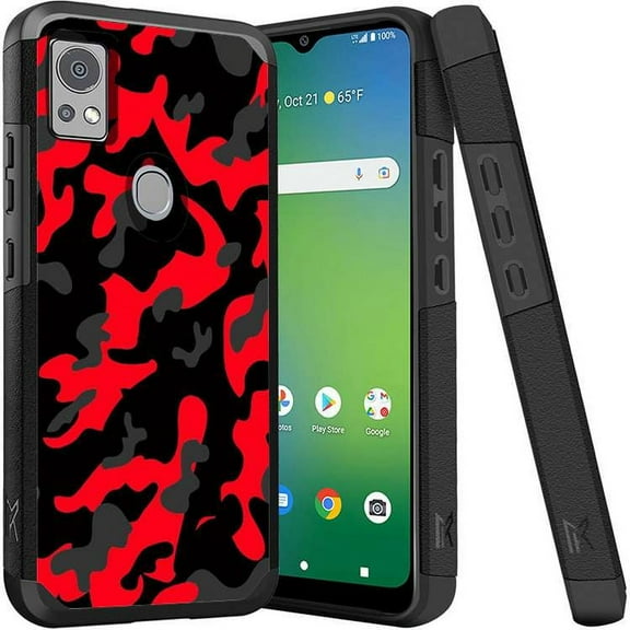 ANJ Shockproof Dual Layer Slim Hard Case Tempered Glass Cover Compatible with Icon 5, AT&T Motivate 4 - Red Camo