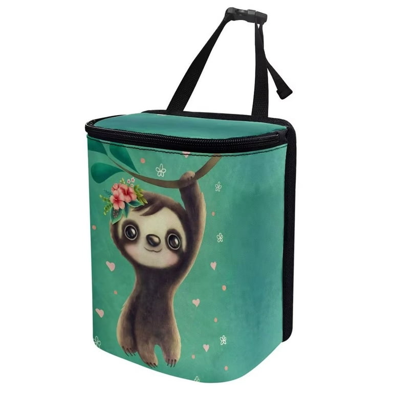 Pzuqiu Cute Floral Sloth Car Trash Can Car Garbage Bag Hanging Front Seat  with Lid Foldable Auto Garbage Cans eak-Proof Organizer Collapsible  Portable