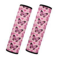 Yuyamidu Pink Butterfly Seat Belt Cover Pad Heart Car Seatbelt Cushion Covers Accessories for Most Vehicle 2 Pack Fashion Car Seat Belt Decor Accessories for Women, Valentine's Day