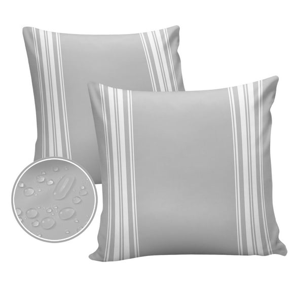 Pack of 2 Outdoor Pillow Covers, Farmhouse Gray White Stripe Waterproof Square Throw Pillowcase Cushion Decorative Pillow Covers for Couch Patio Tent, 24x24 in