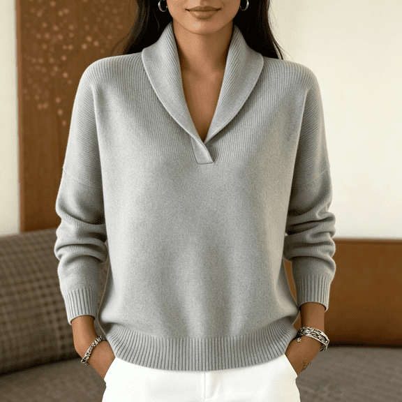 Sweaters for Women Long Sleeve V Neck Business Casual Collared Knit Tunic Pullover Sweaters