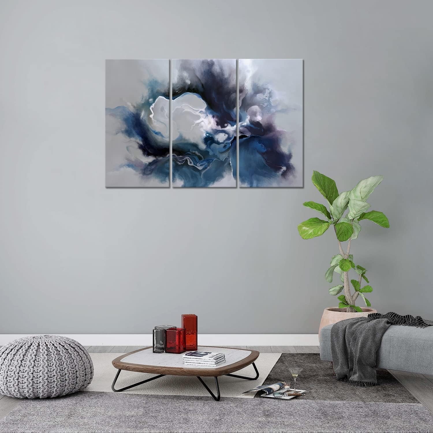 Blue and Grey Wall Art-Abstract Picture 3 Piece Canvas Print Wall Painting Modern Artwork Canvas Wall Art for Living Room Home Office Décor 12×16 inch