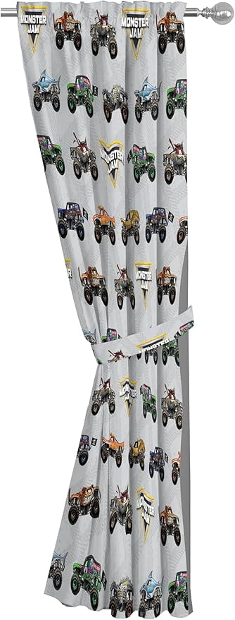 Monster Jam 4 Life 2 Panel Blackout Curtain Set. 84 Inch Long - Boys Bedroom Accessories