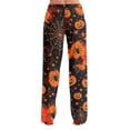 thumbnail image 6 of Womens Halloween Pjs Cute Funny Pumpkin Print Wide Leg Sleepwear Pj Lightweight Cozy Soft Lounge Pants For Halloween, 6 of 9