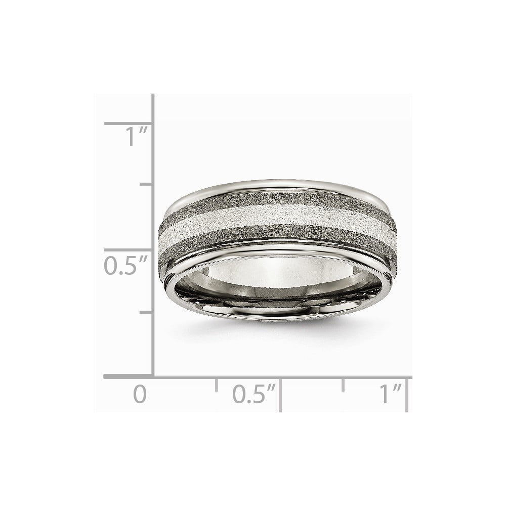 Titanium Polished/Stone Finish Center Grooved Edge Sterling Inlay Band Size 12.5 Length 0 Width 8