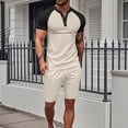thumbnail image 2 of Pantalones de los Hombres Cintura Elástica, Color Casual Bloqueado, Manga Corta Cuello Redondo Bolsillo Shorts Conjunto, 2 of 9