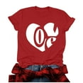 thumbnail image 1 of Penkiiy T-Shirts de la Saint-Valentin pour Femmes avec Imprimé Cœur Mignon, T-Shirts Graphiques Décontractés à Manches Courtes, Rouge, 1 of 4