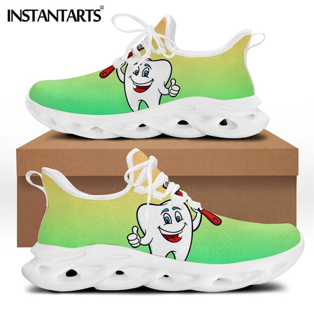 Zapatillas de deporte planas con estampado de diente/diente/dentista para mujer, con degradado, informales, con cordones, para caminar