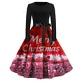 thumbnail image 2 of Women's Casual Fashion Long Sleeve Christmas Graphic Printed Vintage Long Dresses with Round Neck, Fall and Winter Elegant Dress for Holiday Parties,Red,M, 2 of 4