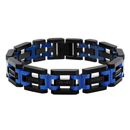 MenÃƒÂ¢ s Stainless Steel Black & Blue IP Black Cubic Zirconia Bracelet - Mens