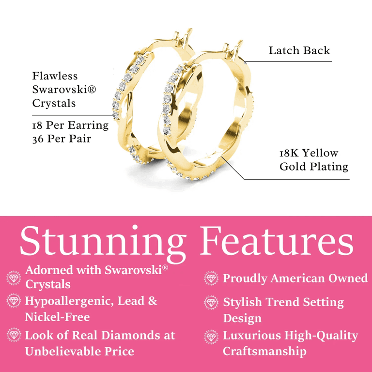 Cate & Chloe Lauren 22mm Twisted Gold Hoop Earrings with Swarovski Crystals photo 3