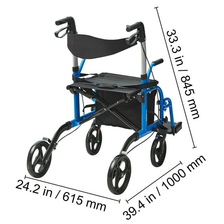 KFFKFF 2 in 1 Rollator Walker & Transport Chair for Seniors