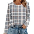 thumbnail image 2 of Nokdvo Woman Sweatshirt Trendy Plaid Round Neck Pullover Long Sleeve Casual Loose Fitting Shirts,Light Gray M, 2 of 5