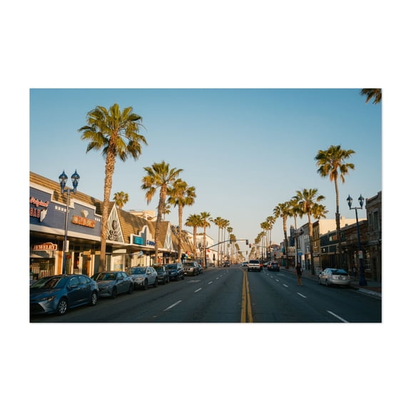 Coast Highway, Oceanside - Oceanside California Photography Street Photography Palm Tree Cityscape Coastal Travel Poster Vintage Architecture Unframed Wall Art Print 4 x 6 inches