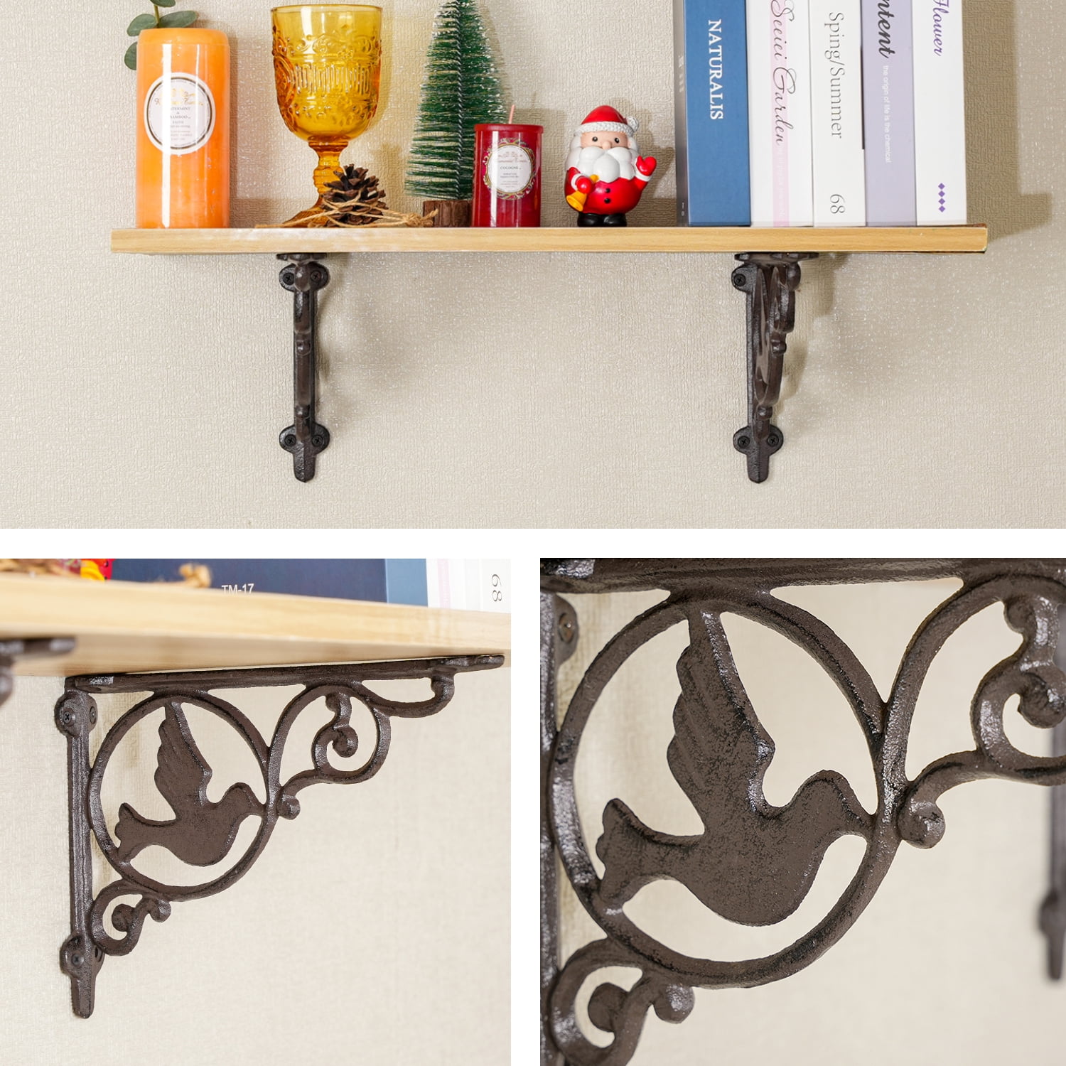 Sungmor 9.2 Inch Cast Iron Rustic White Brackets for Shelves, 2PC Vintage Decorative Angle Support Doorway Bracket, Shelves Corbels, Wall Mounted Floating Shelf Bracket