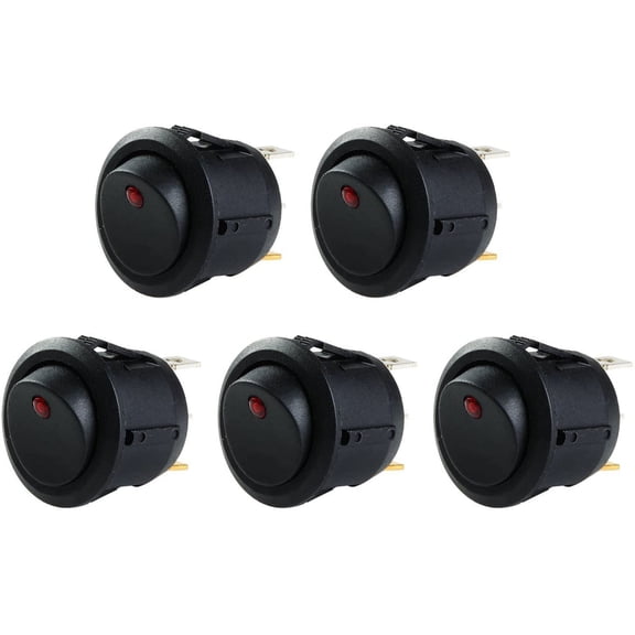 5PCS Car 12V Round Rocker Dot Boat Red LED Light Toggle Switch SPST ON / OFF