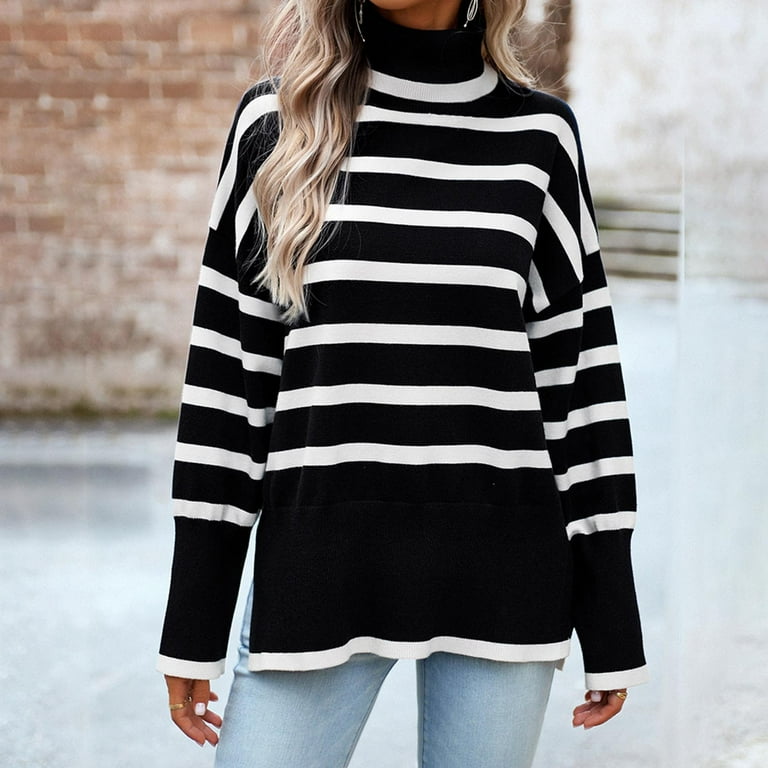 ZESICA Women's Winter Sweaters Casual Turtleneck Long Sleeve Striped Side  Slit Loose Pullover Sweater Jumper Tops,Apricot,Small at Amazon Women's  Clothing store