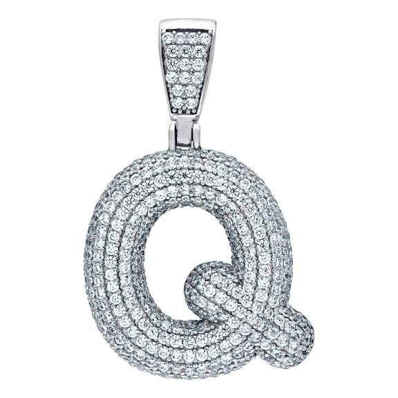 925 Sterling Silver Unisex Cubic Zirconia Bubble Letter Name Personalized Monogram Initial Alphabet Q Charm Pendant Neck