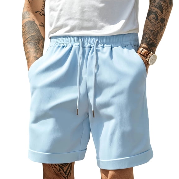 Khunlpohl Summer Casual Shorts for Men Loose Breathable Solid Color Elastic Waist Jogger Short Sweatpants
