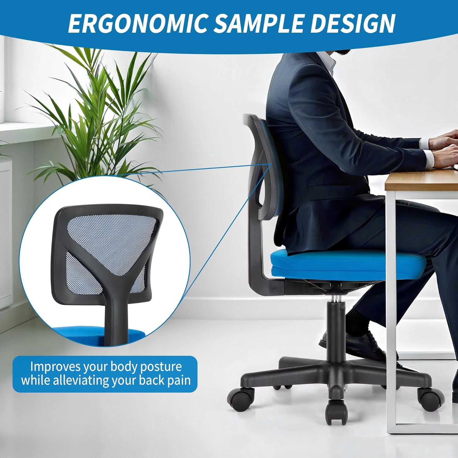 QUIOCOZY Armless Small Home Office Desk Chair, Ergonomic Low Back Computer Chair, Adjustable Rolling Swivel Task Chair with Lumbar Support for Small Space