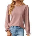 thumbnail image 3 of Scyoekwg Dressy Blouses for Women Crew Neck Basic Tops Solid Color Loose Long Sleeve T Shirts Women Blouses Trendy Pullover (Hot Pink,M), 3 of 4