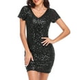 thumbnail image 3 of PrettyGuide Women's Sparkly Sequin Dress Sexy V Neck Short Sleeve Mini Cocktail Club Bodycon Homecoming Dresses, 3 of 8