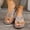 Gray, variant on Women's Metal Buckle Accent Wedge Flip Flops, Wide Width Comfort Casual Summer Beach Outdoor Vacation Slides Wine 36