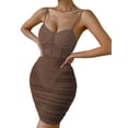 thumbnail image 1 of VISgogo Vestido de patchwork transparente para mujer, con aros, sin mangas, de color sólido, con correa de espagueti, de una pieza VISgogo moda, 1 of 9