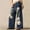 Dark Blue, variant on Women's Boho Crochet Flower Applique Wide Leg Jeans Elastic Waist with Drawstring Relaxed Washed Denim Trousers Dark Blue
