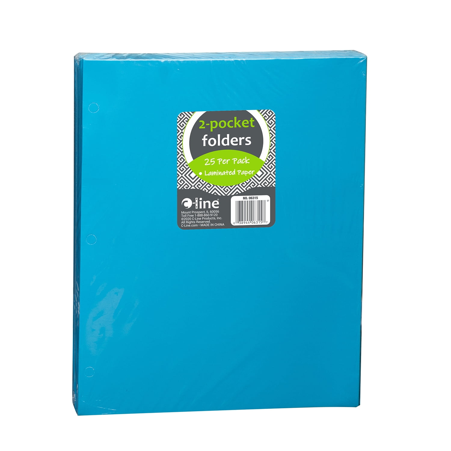 C-Line 2-Pocket Laminated Paper Portfolios with 3-Hole Punch, Blue, Box of 25