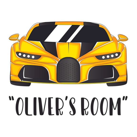 CARS & VEHICLES - Customized Name Décor Yellow Sports Car Vehicle Front View Design Vinyl Kids Teens Bedroom Wall Decal Sticker - Adhesive Modern Super Car Wall Decoration 10" x 8"