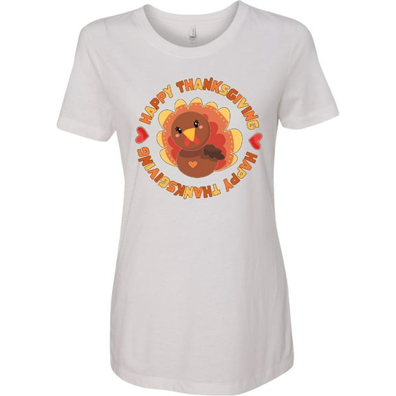 Inktastic Happy Thanksgiving with Cute Turkey Women's T-Shirt