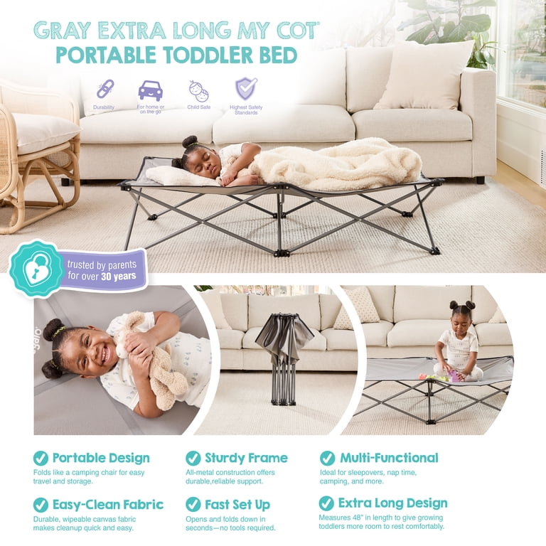 Regalo Extra Long My Cot Portable Toddler Bed, Gray photo 4