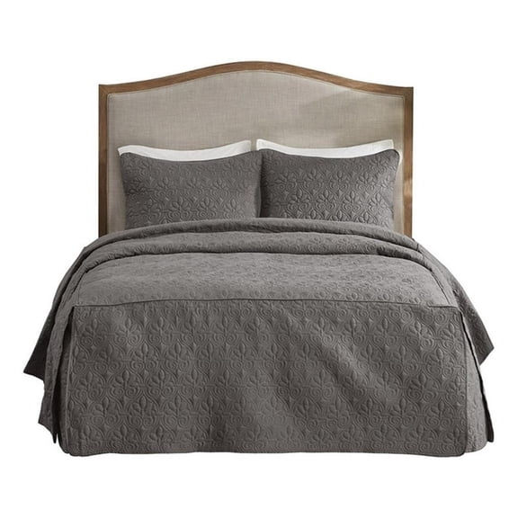 Pemberly Row 3-Piece Fabric Fitted Bedspread Set in Charcoal