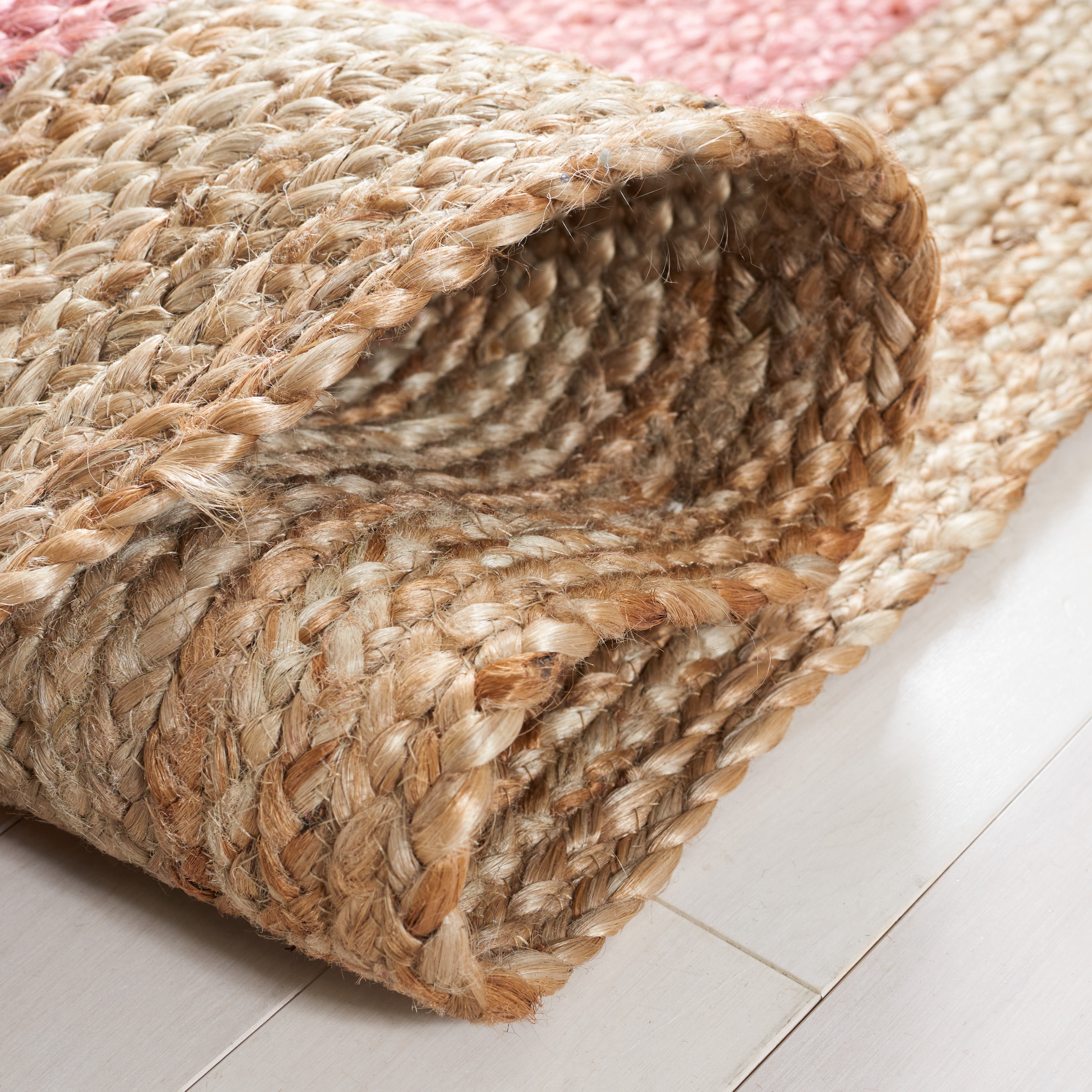 SAFAVIEH Natural Fiber Cebrail Geometric Area Rug, Pink/Natural, 3' x 5' Oval