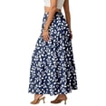 thumbnail image 4 of LWavelet Women Peony Print Tiered Maxi Skirt Elastic Waist With Pockets Boho Summer Long Skirt Dark Blue L, 4 of 6