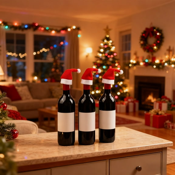 Mini Santa Hat 10-Pack, 1.8 Inch Christmas Decorations for Wine Bottles Utensils, Festive Red White Plush Hat for Wine Bottles, Christmas Party Accessory Set, Christmas Decorations Indoor